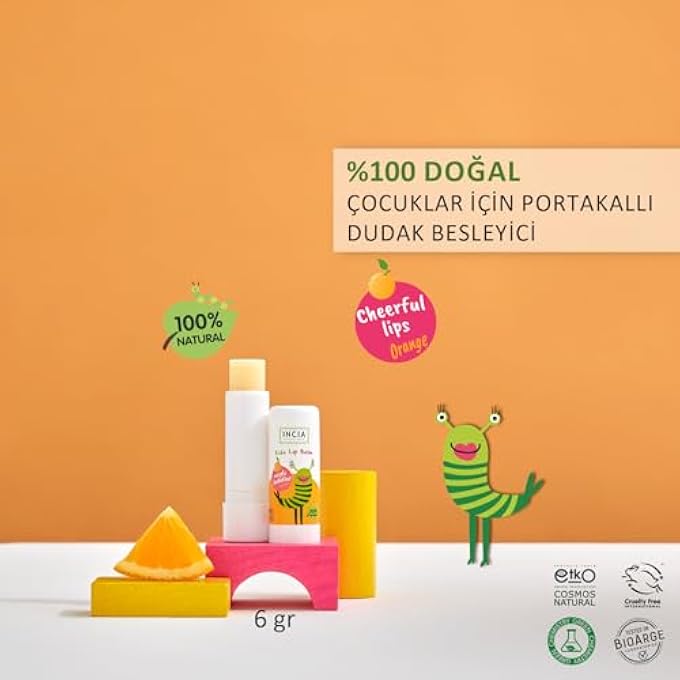 INCIA بلسم شفاه للأطفال برائحة البرتقال - 6 جرام، 100% طبيعي وصالح للأكل، حماية مرطبة، ترطيب، حماية من الشمس والطقس - Image 3